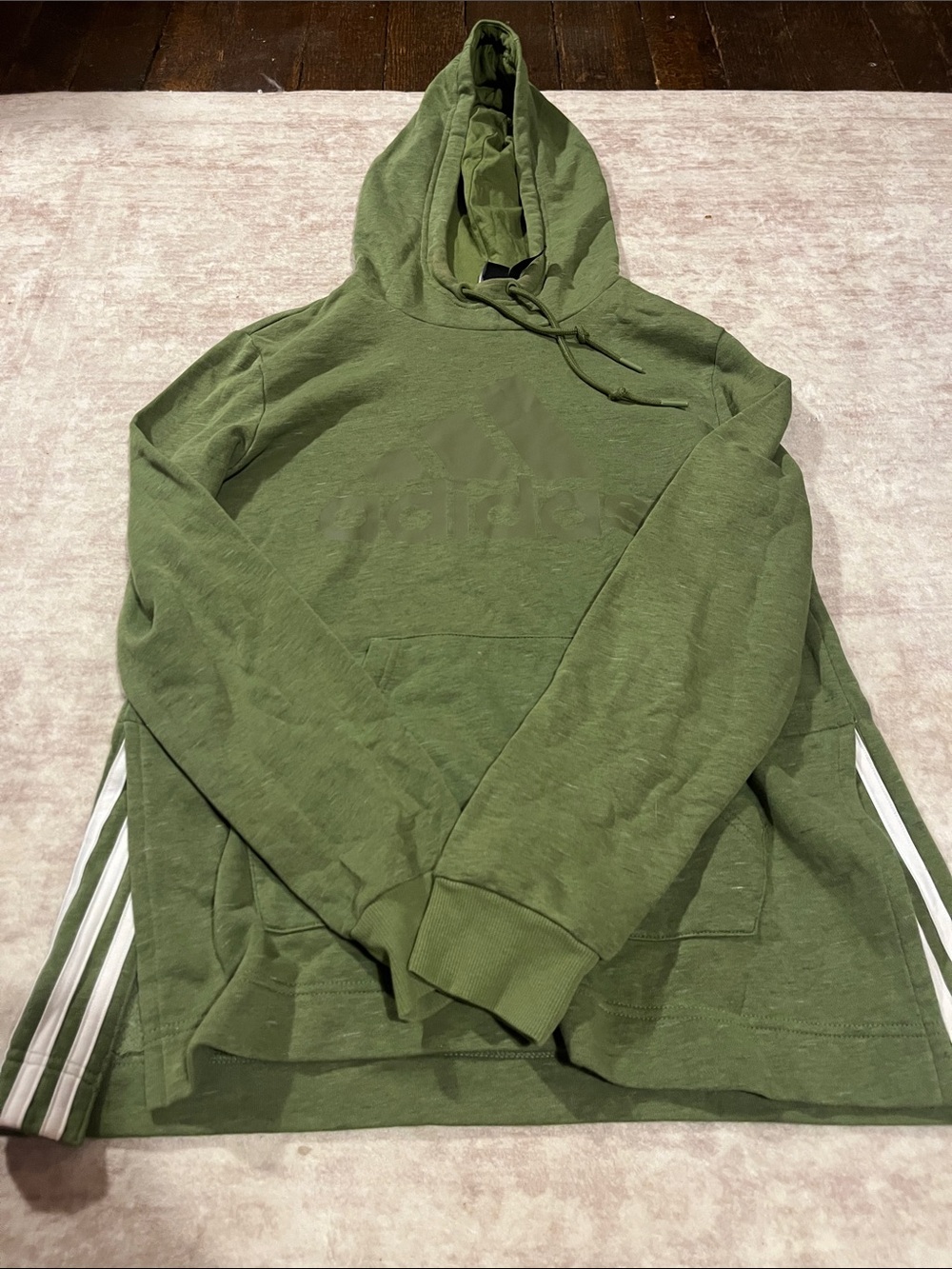 Adidas Hoodie Size Small Women Regular Green Pullover, Athletic, Logo, Side slit
